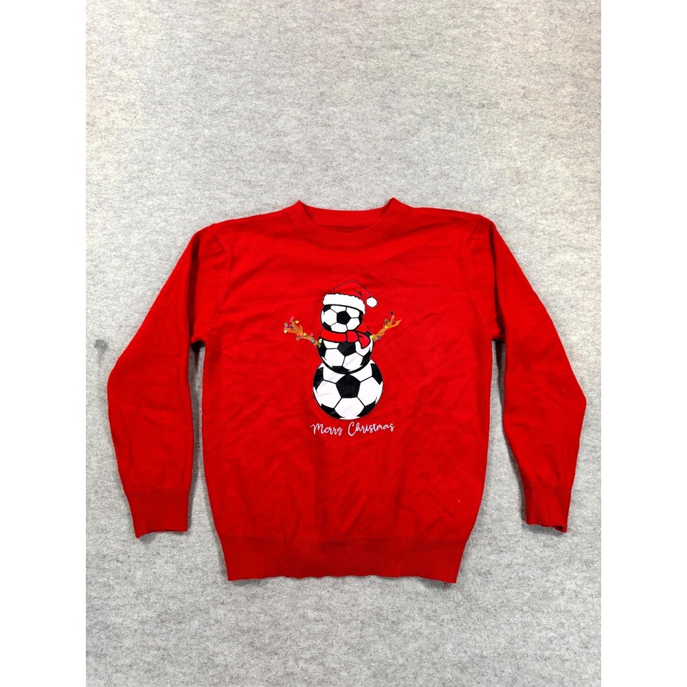 Shein Kids 12Y Red Christmas Soccer Snowman Graphic Pullover Sweater